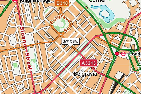 SW1X 8AJ map - OS VectorMap District (Ordnance Survey) SW1X 8AJ map - OS VectorMap District (Ordnance Survey)