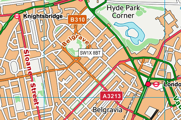 SW1X 8BT map - OS VectorMap District (Ordnance Survey) SW1X 8BT map - OS VectorMap District (Ordnance Survey)