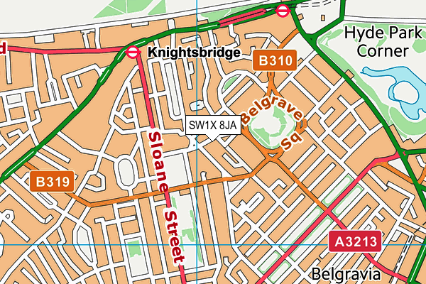SW1X 8JA map - OS VectorMap District (Ordnance Survey) SW1X 8JA map - OS VectorMap District (Ordnance Survey)
