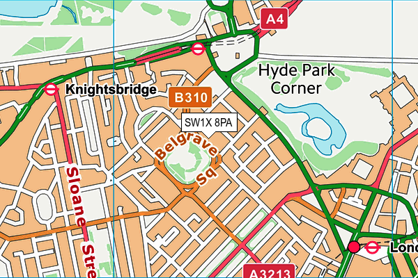 SW1X 8PA map - OS VectorMap District (Ordnance Survey) SW1X 8PA map - OS VectorMap District (Ordnance Survey)