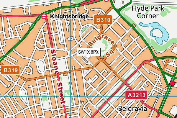 SW1X 8PX map - OS VectorMap District (Ordnance Survey) SW1X 8PX map - OS VectorMap District (Ordnance Survey)