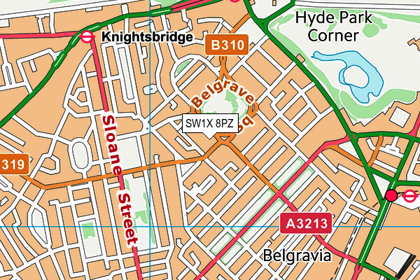 SW1X 8PZ map - OS VectorMap District (Ordnance Survey)