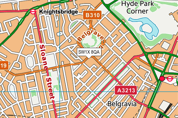 SW1X 8QA map - OS VectorMap District (Ordnance Survey) SW1X 8QA map - OS VectorMap District (Ordnance Survey)