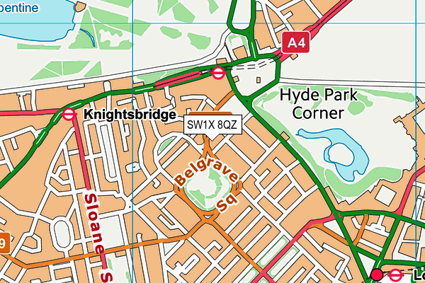 SW1X 8QZ map - OS VectorMap District (Ordnance Survey) SW1X 8QZ map - OS VectorMap District (Ordnance Survey)
