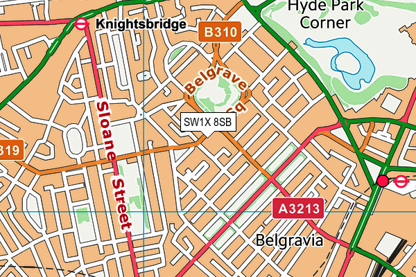 SW1X 8SB map - OS VectorMap District (Ordnance Survey) SW1X 8SB map - OS VectorMap District (Ordnance Survey)