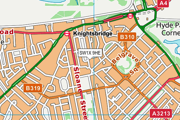 SW1X 9HE map - OS VectorMap District (Ordnance Survey) SW1X 9HE map - OS VectorMap District (Ordnance Survey)