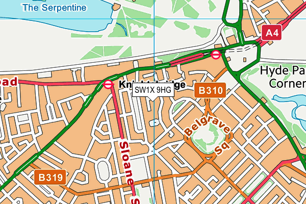 SW1X 9HG map - OS VectorMap District (Ordnance Survey) SW1X 9HG map - OS VectorMap District (Ordnance Survey)