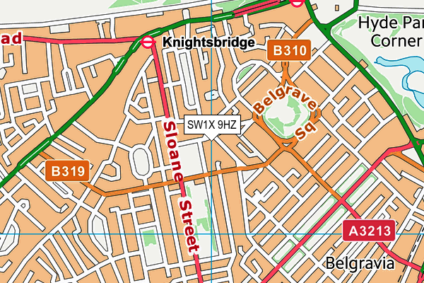SW1X 9HZ map - OS VectorMap District (Ordnance Survey) SW1X 9HZ map - OS VectorMap District (Ordnance Survey)
