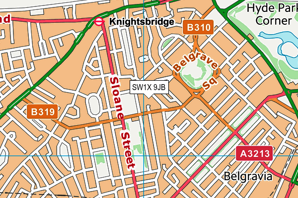 SW1X 9JB map - OS VectorMap District (Ordnance Survey) SW1X 9JB map - OS VectorMap District (Ordnance Survey)