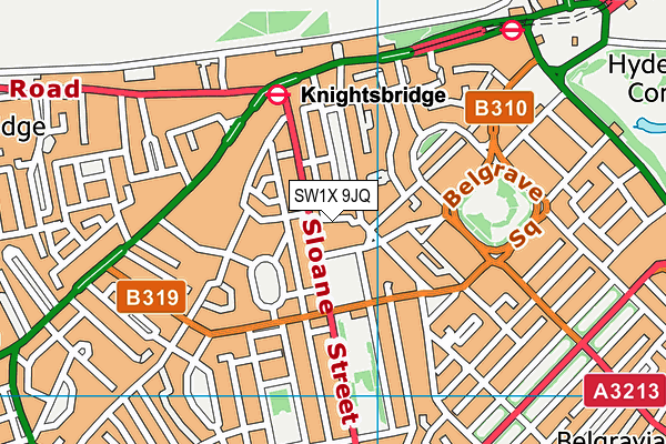SW1X 9JQ map - OS VectorMap District (Ordnance Survey) SW1X 9JQ map - OS VectorMap District (Ordnance Survey)