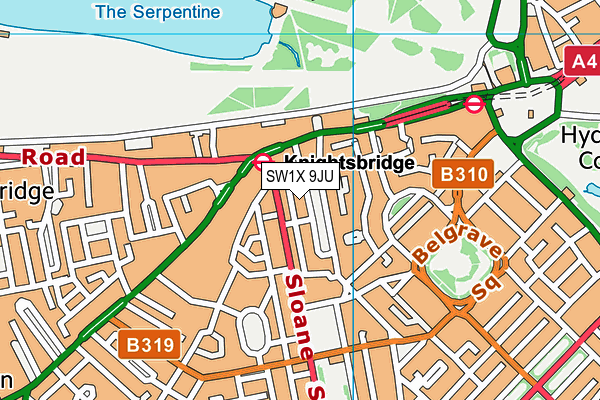 SW1X 9JU map - OS VectorMap District (Ordnance Survey) SW1X 9JU map - OS VectorMap District (Ordnance Survey)