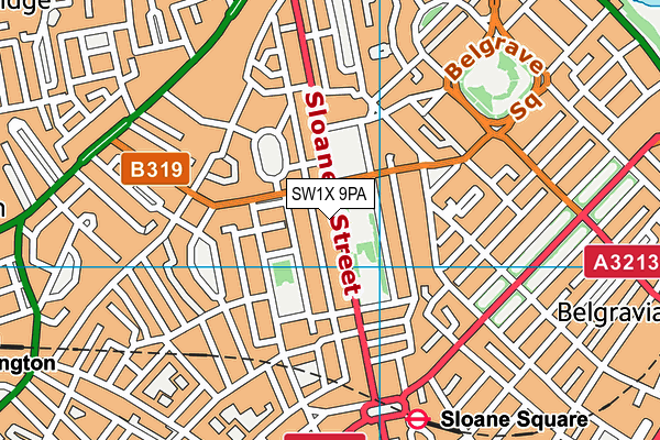 SW1X 9PA map - OS VectorMap District (Ordnance Survey) SW1X 9PA map - OS VectorMap District (Ordnance Survey)