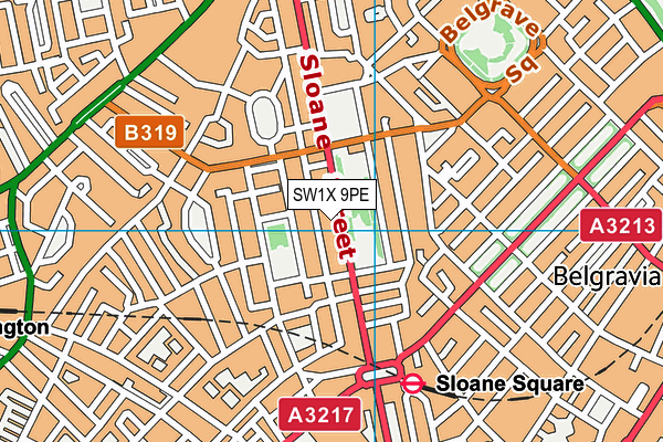 SW1X 9PE map - OS VectorMap District (Ordnance Survey) SW1X 9PE map - OS VectorMap District (Ordnance Survey)