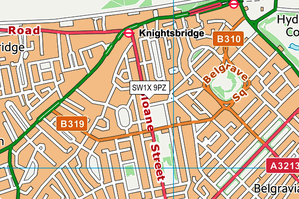 SW1X 9PZ map - OS VectorMap District (Ordnance Survey)