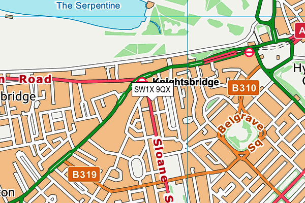 SW1X 9QX map - OS VectorMap District (Ordnance Survey)