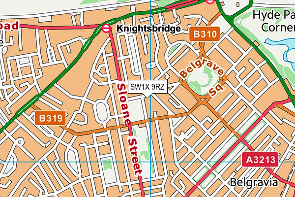SW1X 9RZ map - OS VectorMap District (Ordnance Survey) SW1X 9RZ map - OS VectorMap District (Ordnance Survey)