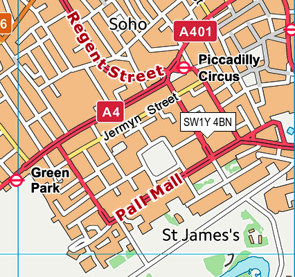 SW1Y 4BN map - OS VectorMap District (Ordnance Survey)