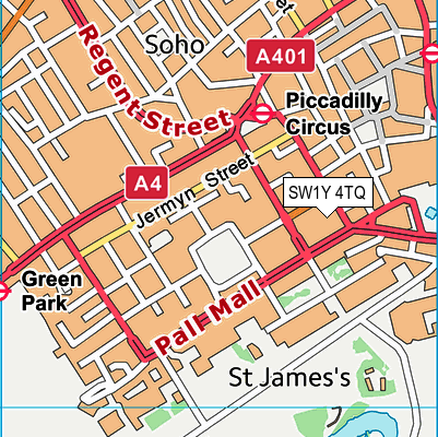 SW1Y 4TQ map - OS VectorMap District (Ordnance Survey)