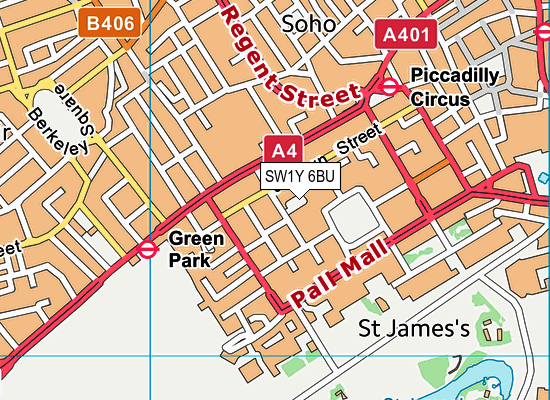 SW1Y 6BU map - OS VectorMap District (Ordnance Survey)
