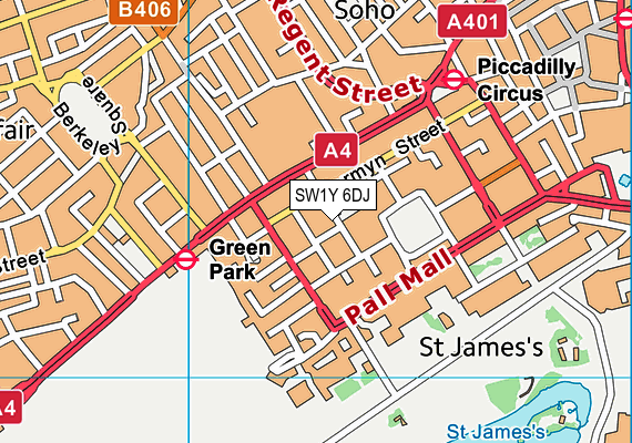 SW1Y 6DJ map - OS VectorMap District (Ordnance Survey)