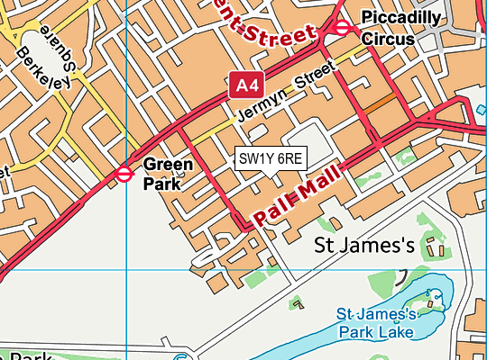 SW1Y 6RE map - OS VectorMap District (Ordnance Survey)