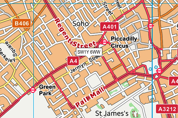 SW1Y 6WW map - OS VectorMap District (Ordnance Survey)