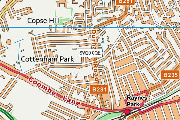 SW20 0QE map - OS VectorMap District (Ordnance Survey) SW20 0QE map - OS VectorMap District (Ordnance Survey)