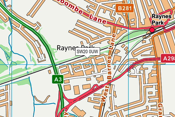 SW20 0UW map - OS VectorMap District (Ordnance Survey) SW20 0UW map - OS VectorMap District (Ordnance Survey)