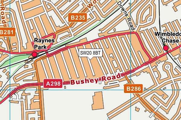SW20 8BT map - OS VectorMap District (Ordnance Survey) SW20 8BT map - OS VectorMap District (Ordnance Survey)