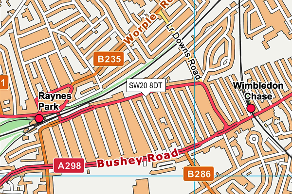 SW20 8DT map - OS VectorMap District (Ordnance Survey) SW20 8DT map - OS VectorMap District (Ordnance Survey)