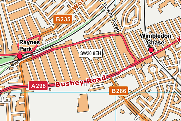 SW20 8EH map - OS VectorMap District (Ordnance Survey) SW20 8EH map - OS VectorMap District (Ordnance Survey)