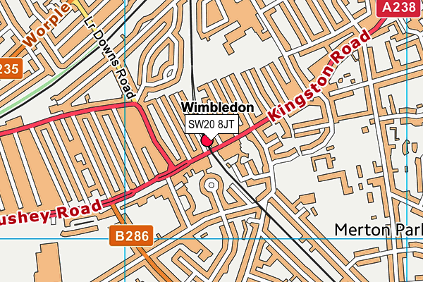 SW20 8JT map - OS VectorMap District (Ordnance Survey) SW20 8JT map - OS VectorMap District (Ordnance Survey)