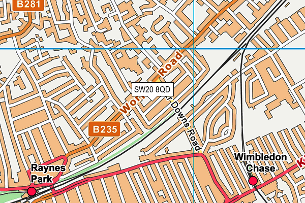 SW20 8QD map - OS VectorMap District (Ordnance Survey) SW20 8QD map - OS VectorMap District (Ordnance Survey)