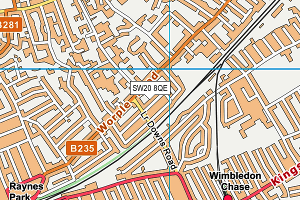 SW20 8QE map - OS VectorMap District (Ordnance Survey) SW20 8QE map - OS VectorMap District (Ordnance Survey)