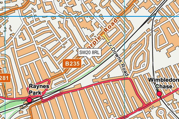 SW20 8RL map - OS VectorMap District (Ordnance Survey) SW20 8RL map - OS VectorMap District (Ordnance Survey)