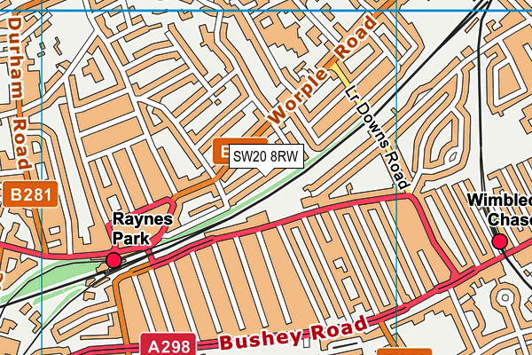 SW20 8RW map - OS VectorMap District (Ordnance Survey) SW20 8RW map - OS VectorMap District (Ordnance Survey)