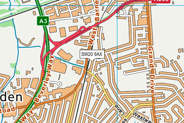 SW20 9AX map - OS VectorMap District (Ordnance Survey)