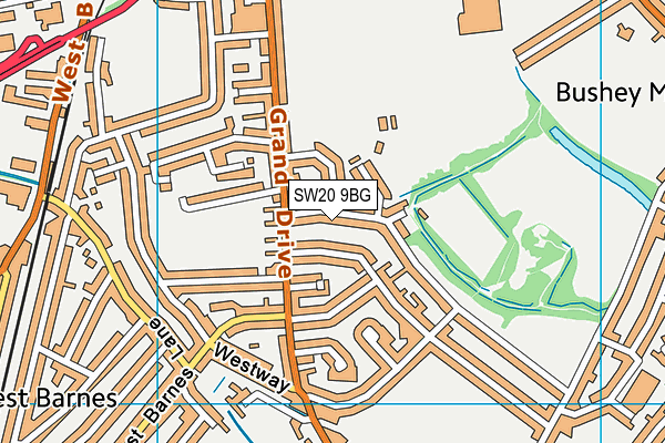 SW20 9BG map - OS VectorMap District (Ordnance Survey)