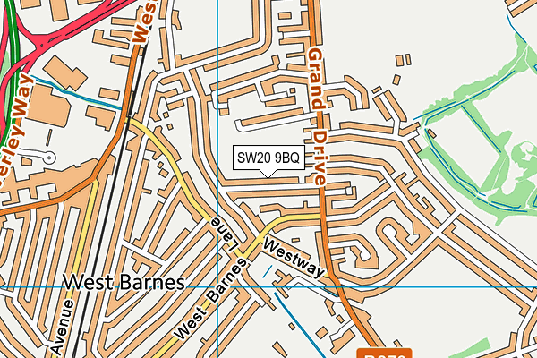 SW20 9BQ map - OS VectorMap District (Ordnance Survey) SW20 9BQ map - OS VectorMap District (Ordnance Survey)