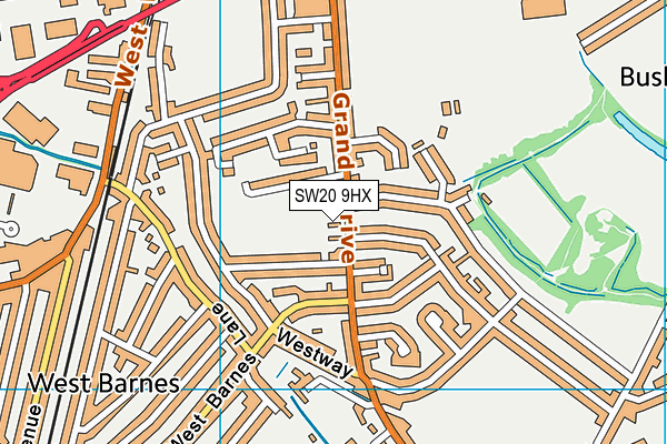 SW20 9HX map - OS VectorMap District (Ordnance Survey) SW20 9HX map - OS VectorMap District (Ordnance Survey)