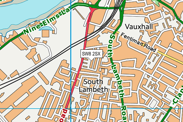 SW8 2SX map - OS VectorMap District (Ordnance Survey) SW8 2SX map - OS VectorMap District (Ordnance Survey)