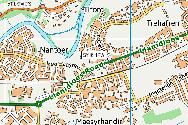SY16 1PW map - OS VectorMap District (Ordnance Survey) SY16 1PW map - OS VectorMap District (Ordnance Survey)
