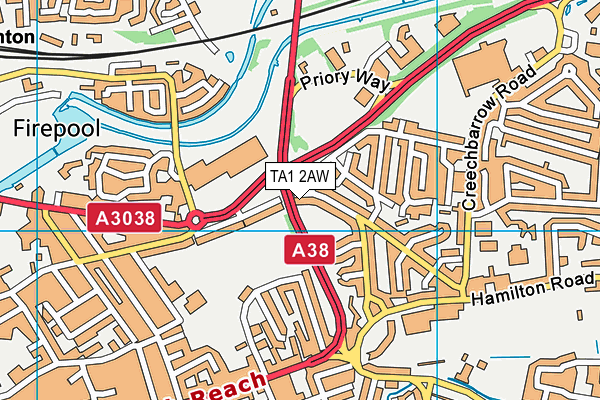 TA1 2AW map - OS VectorMap District (Ordnance Survey) TA1 2AW map - OS VectorMap District (Ordnance Survey)