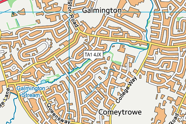 TA1 4JX map - OS VectorMap District (Ordnance Survey) TA1 4JX map - OS VectorMap District (Ordnance Survey)
