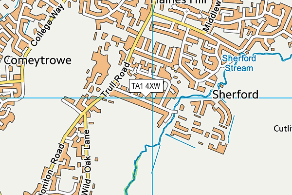 TA1 4XW map - OS VectorMap District (Ordnance Survey) TA1 4XW map - OS VectorMap District (Ordnance Survey)
