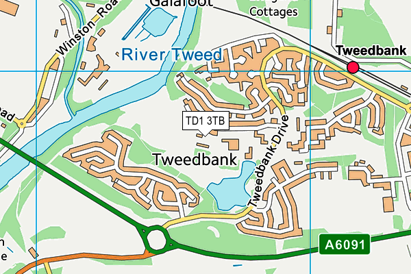 TD1 3TB map - OS VectorMap District (Ordnance Survey)