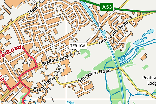 TF9 1GA map - OS VectorMap District (Ordnance Survey) TF9 1GA map - OS VectorMap District (Ordnance Survey)
