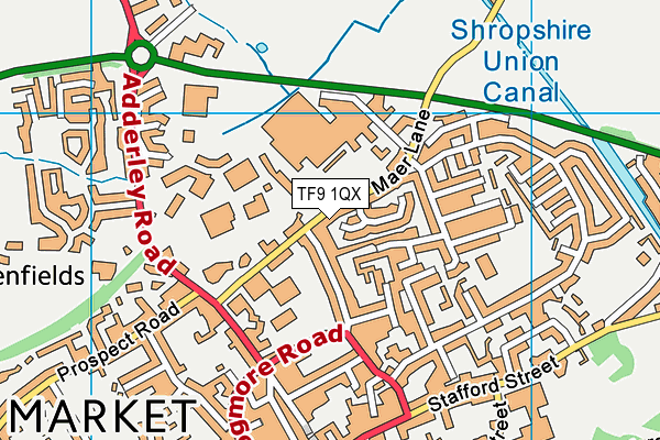 TF9 1QX map - OS VectorMap District (Ordnance Survey) TF9 1QX map - OS VectorMap District (Ordnance Survey)