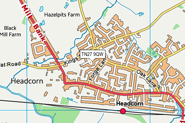TN27 9QW map - OS VectorMap District (Ordnance Survey) TN27 9QW map - OS VectorMap District (Ordnance Survey)