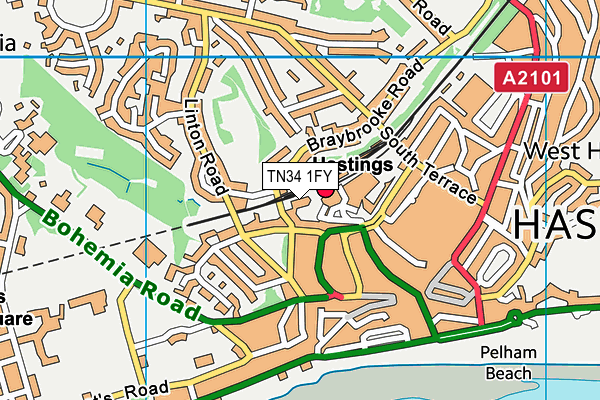 TN34 1FY map - OS VectorMap District (Ordnance Survey) TN34 1FY map - OS VectorMap District (Ordnance Survey)